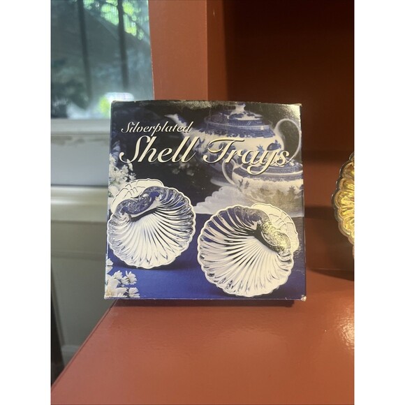 Set Of 2 Silver Plated Shell Trays Old Hampshire Silversmiths with Box - Picture 2 of 9